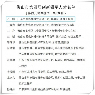 热烈庆祝我司万鹏董事长荣登第四届创新领军人才榜